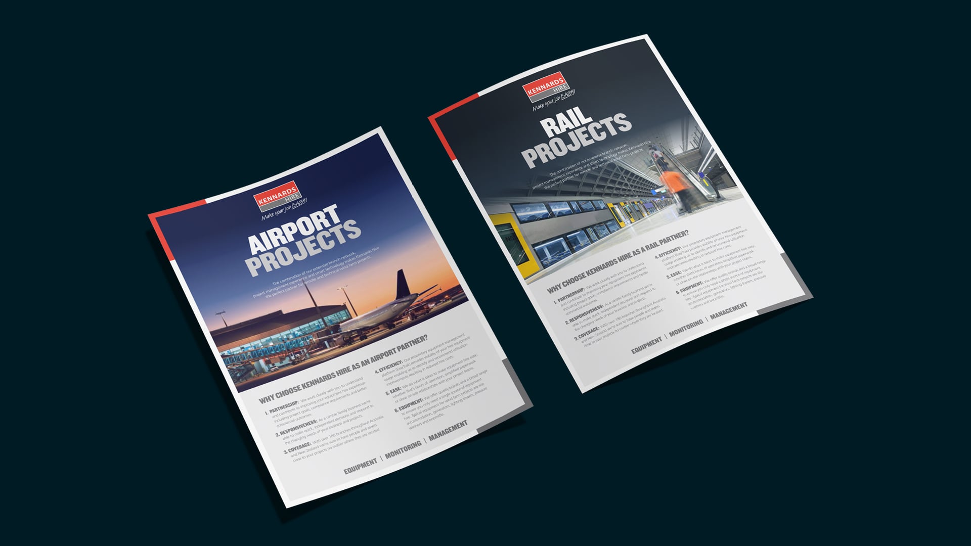 Kennards print ads displaying airport and rail projects