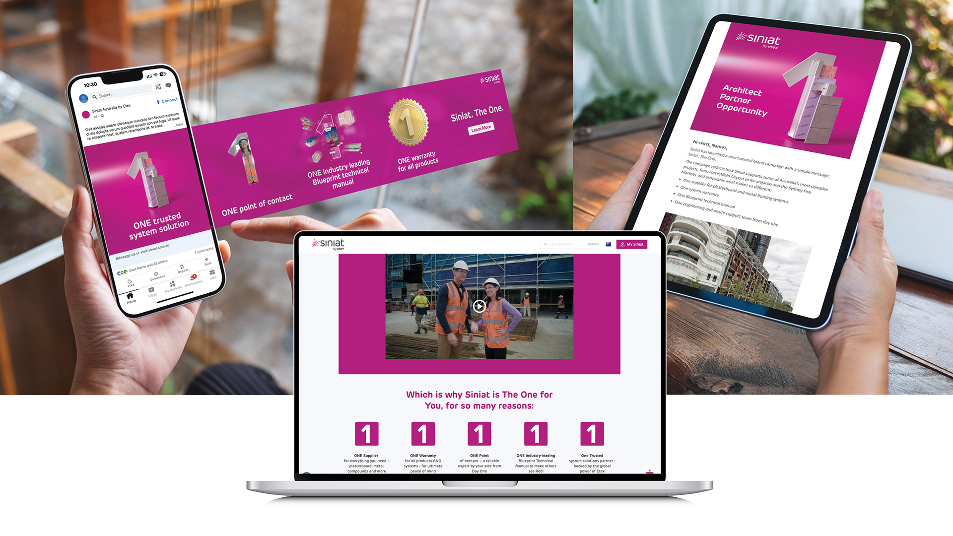 Digital work examples from Siniat's The ONE campaign
